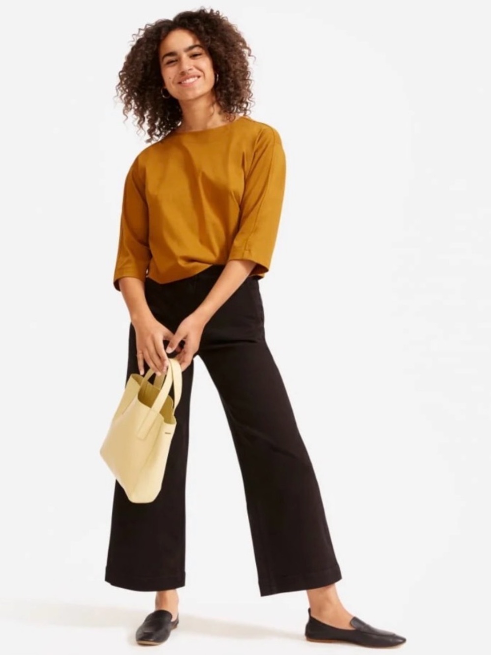 everlane utility wide leg crop in black nwt